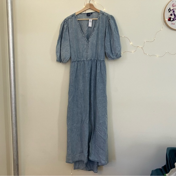 GAP Denim Chambray Blouson Cutout Maxi Dress | L - Picture 2 of 7